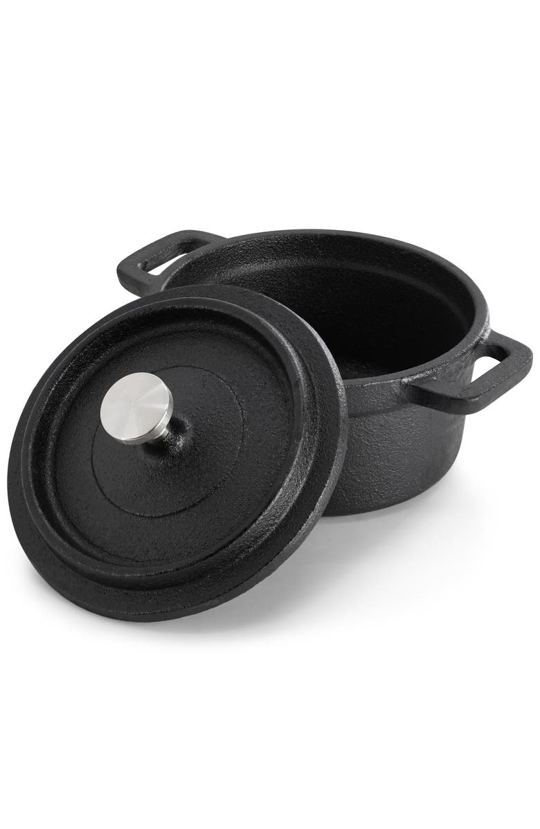 Megachef Cast Iron 8 Ounce Mini Dutch Oven with Wood Tray, Alternate, color, Black
