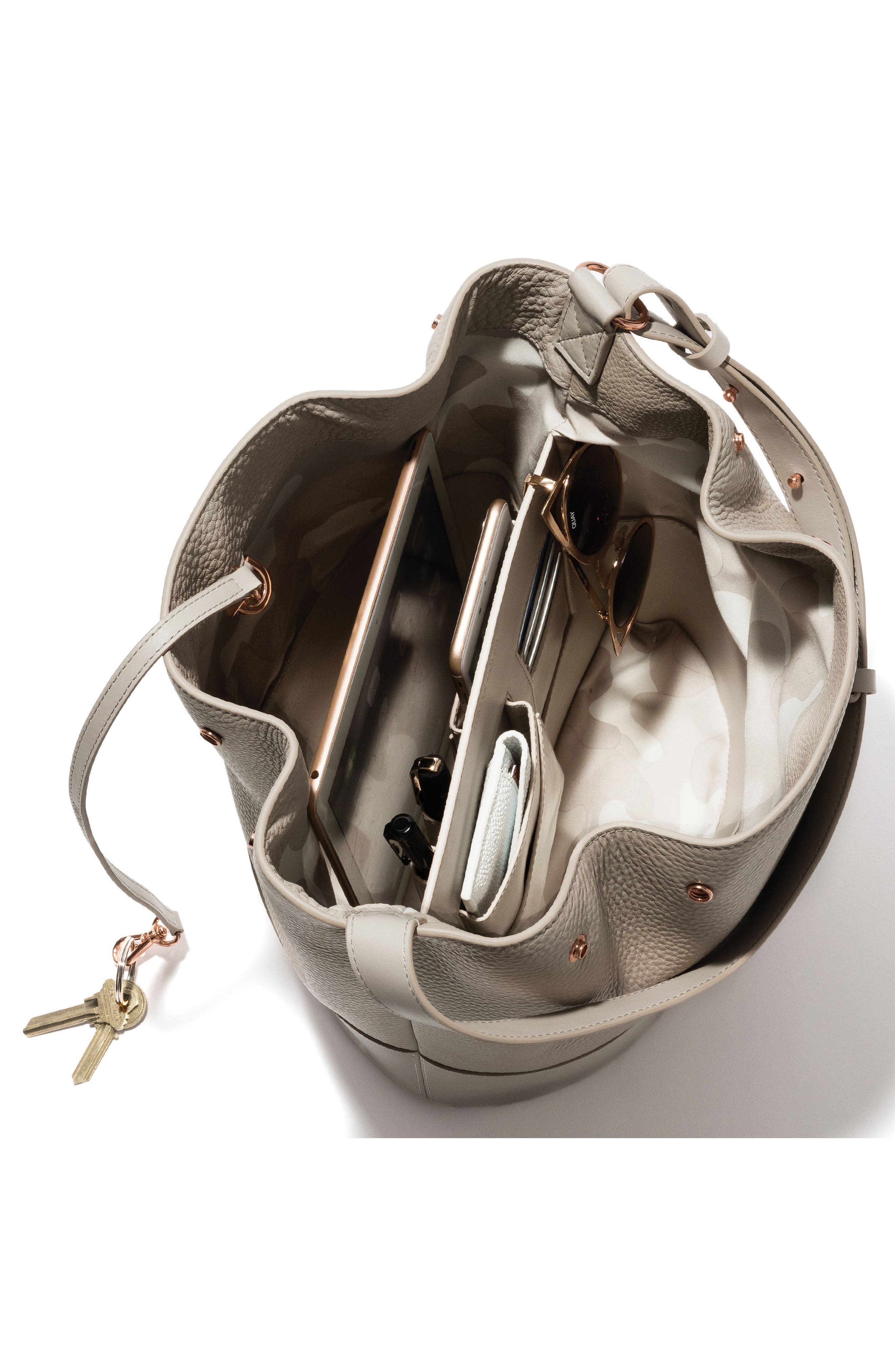 Ava Leather Bucket Bag, Alternate, color, BONE