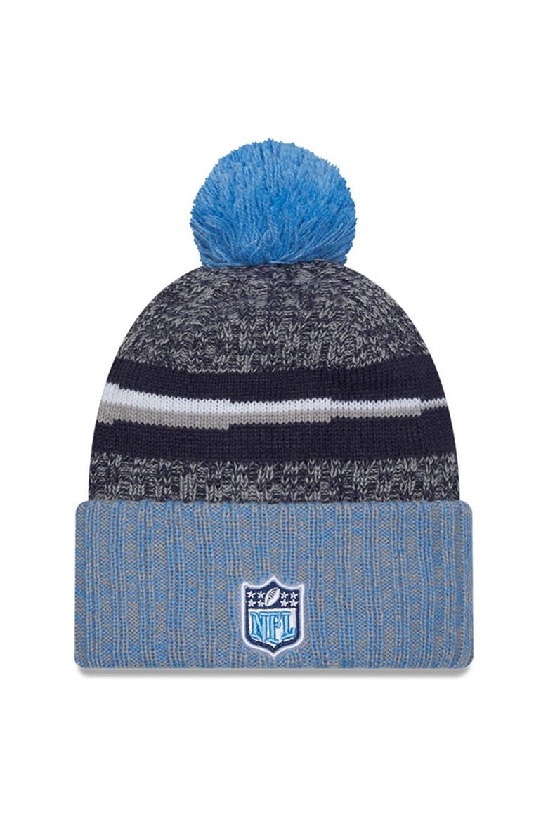 Men's New Era  Navy/Light Blue Tennessee Titans 2023 Sideline Sport Cuffed Pom Knit Hat, Alternate, color, Navy