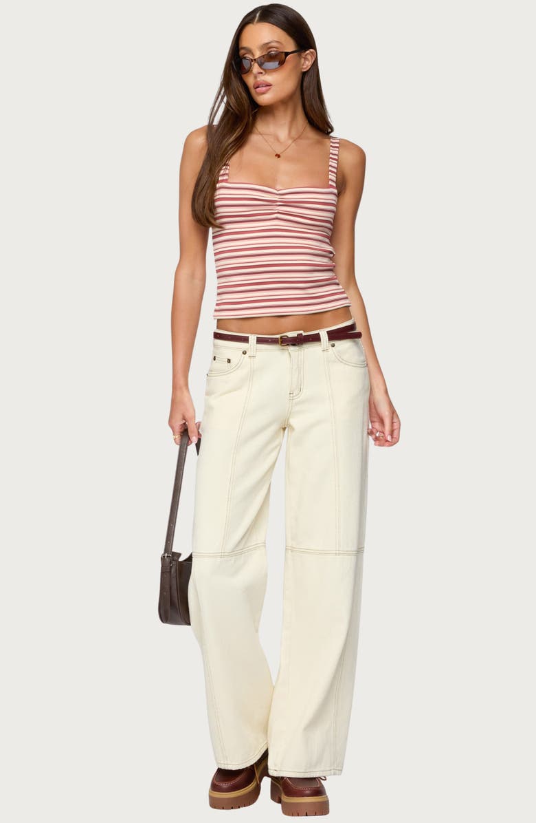 EDIKTED Adelia Stripe Ruched Knit Top, Alternate, color, Burgundy Mix