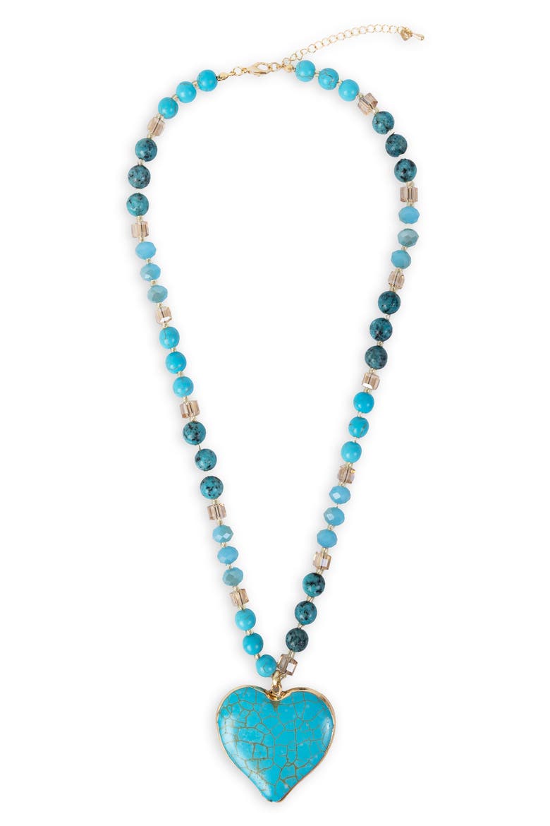 Beaded Heart Pendant Necklace, Alternate, color, TURQUOISE
