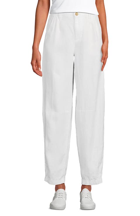 Linen High Rise Pleated Barrel Leg Pants
