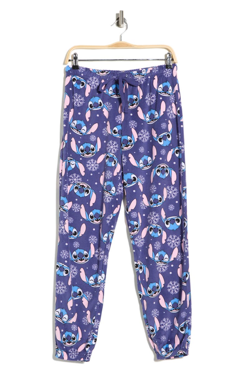Lilo & Stitch Stitch Snowflake Microfleece Pajama Pants, Main, color, Navy Print