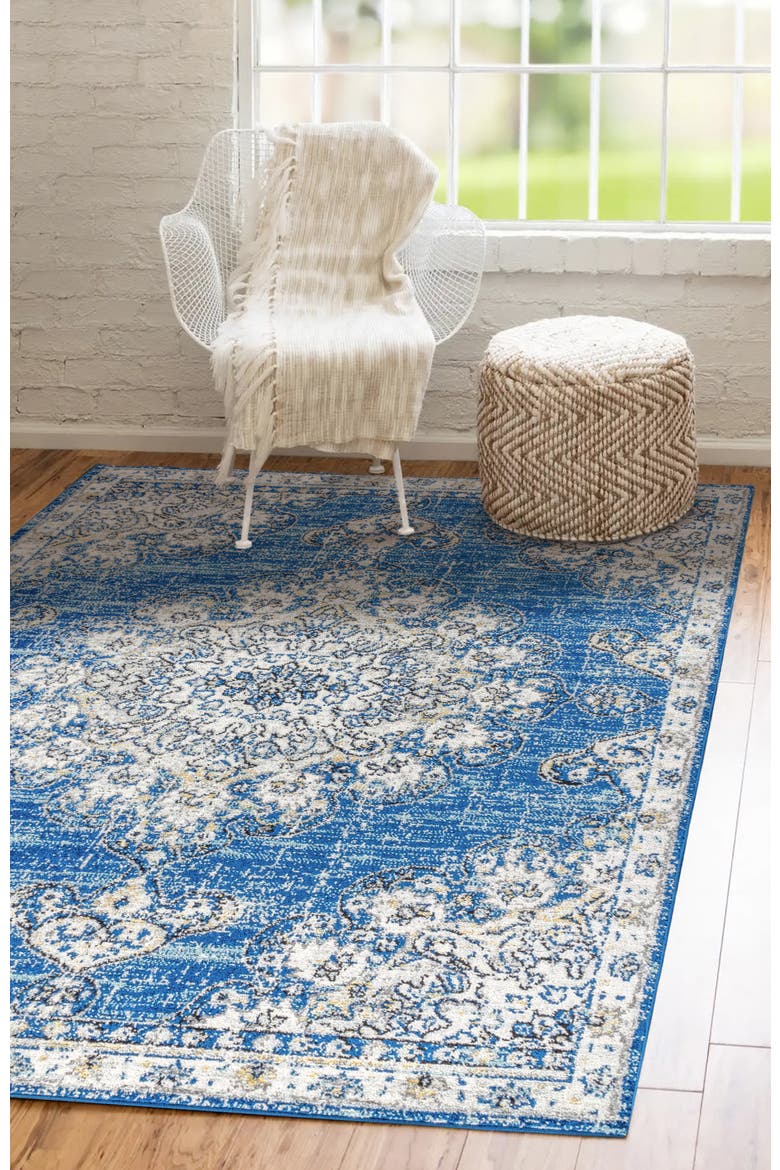 Bohemian FLAIR Boho Vintage Medallion Area Rug, Alternate, color, Blue/Cream