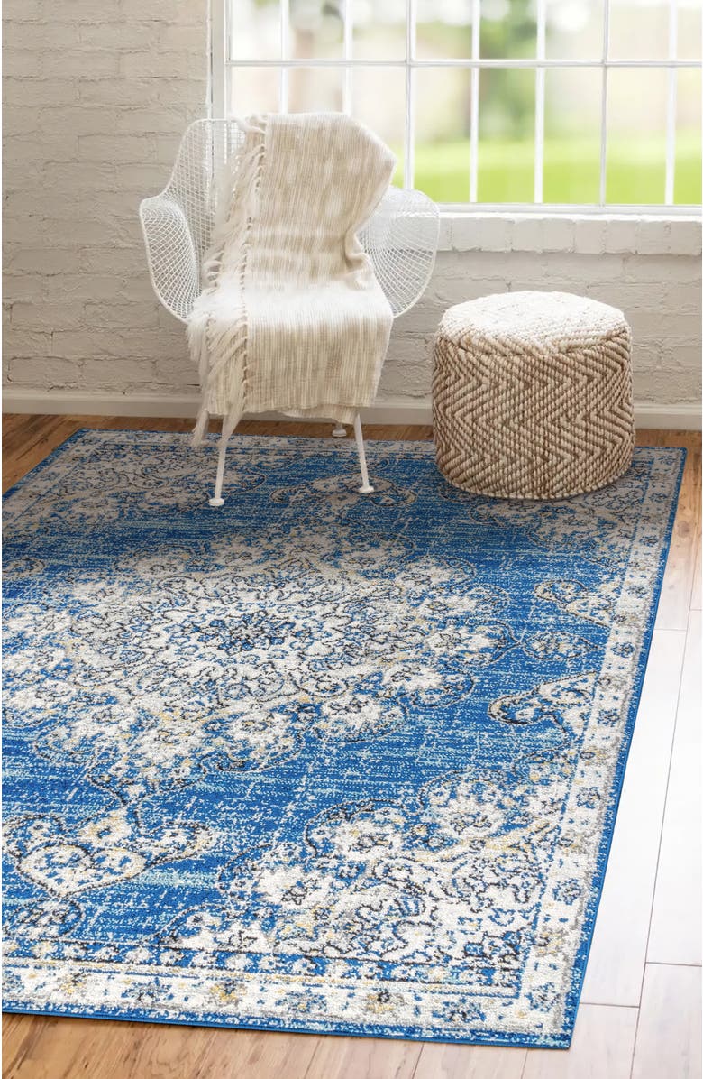 JONATHAN Y Bohemian FLAIR Boho Vintage Medallion Area Rug, Alternate, color, Blue/Cream