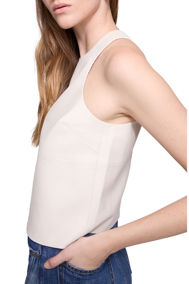 Nora Faux Leather High Neck Top, Alternate, color, CHALK