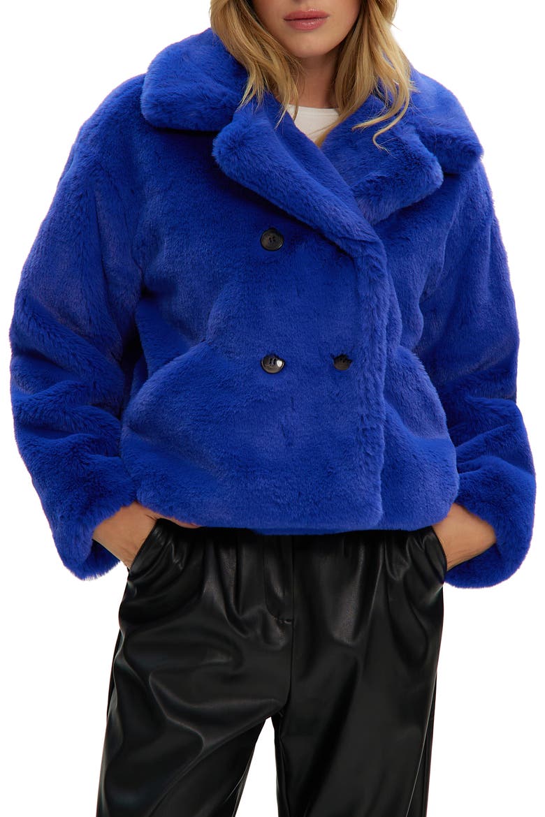 Push Faux Fur Coat, Main, color, COBALT