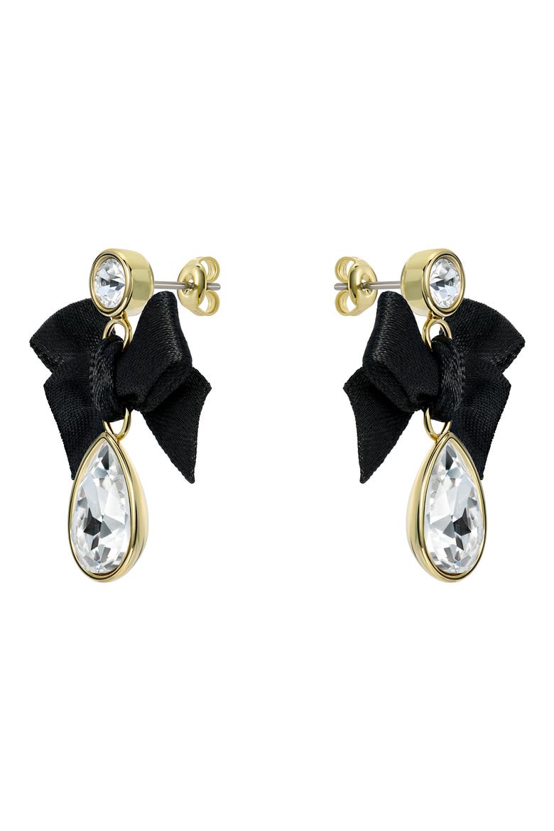 Ritala Ribbon Bow Crystal Drop Earrings, Alternate, color, GOLD TONE/ BLACK CRYSTAL