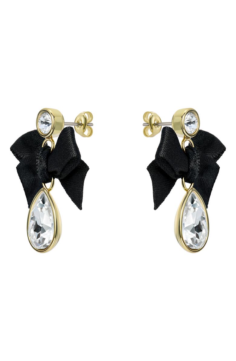 Ted Baker Ritala Ribbon Bow Crystal Drop Earrings, Alternate, color, Gold Tone/ Black Crystal