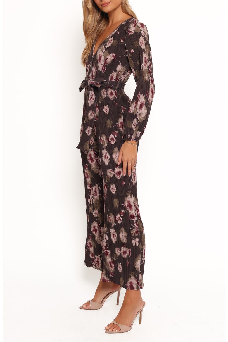 Solange Floral Long Sleeve Plissé Jumpsuit, Alternate, color, STEEL GREY FLORAL