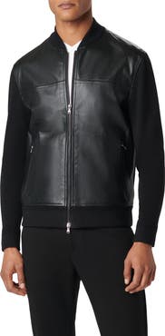 Bugatchi Leather Front Zip-Up Cotton & Cashmere Cardigan
