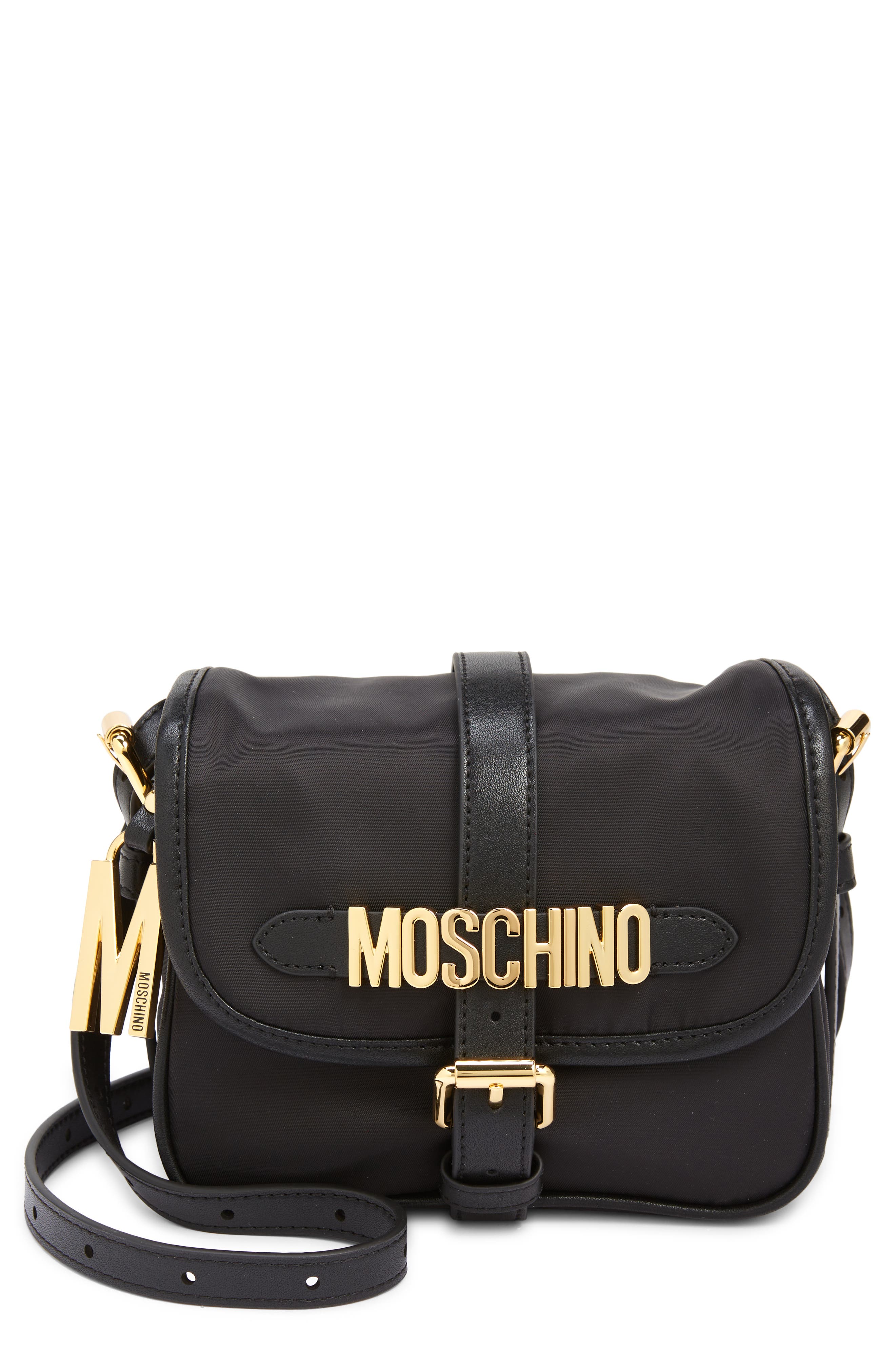 Moschino Logo Nylon Crossbody Saddle Bag, Main, color, 