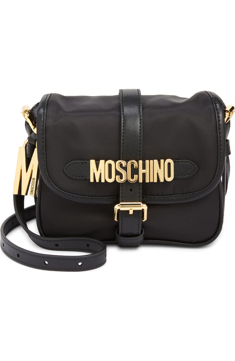 Moschino Logo Nylon Crossbody Saddle Bag, Main, color,