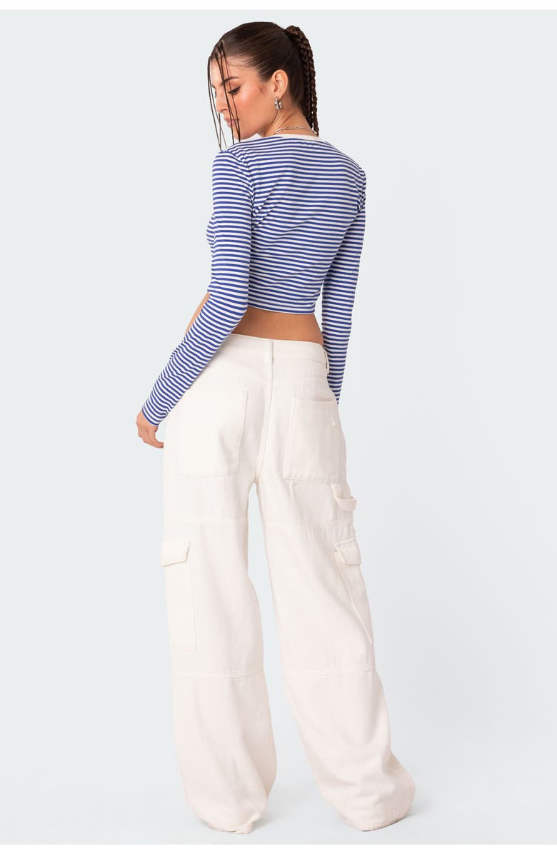 EDIKTED Montie Stripe Long Sleeve Crop Top, Alternate, color, Blue Stripes