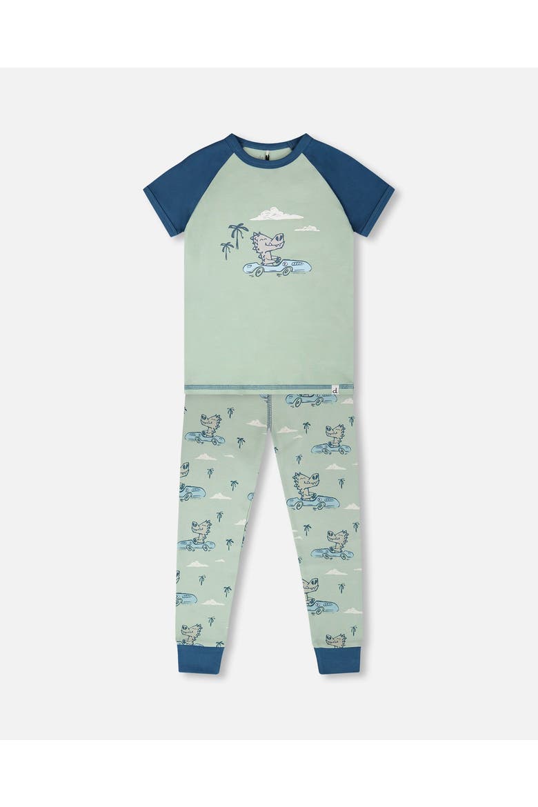 Organic Cotton Crocodile Two-Piece Pyjama Set, Main, color, Green Printed Crocodiles