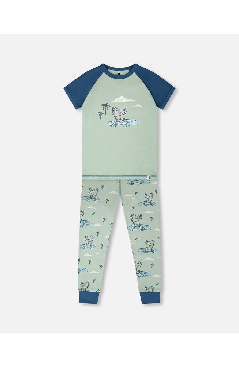 Deux par Deux Organic Cotton Crocodile Two-Piece Pyjama Set, Main, color, Green Printed Crocodiles