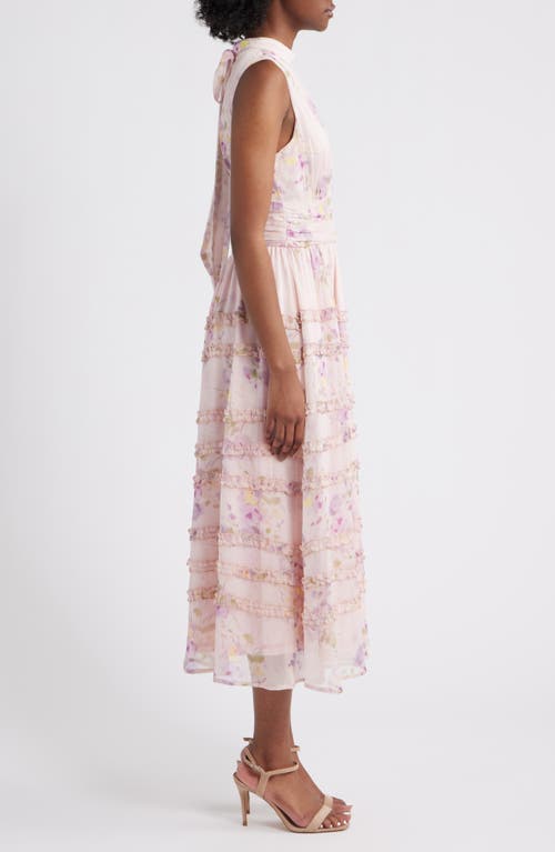 Lulus Eden Floral Sleeveless Ruffle Chiffon Dress In Pink Multi