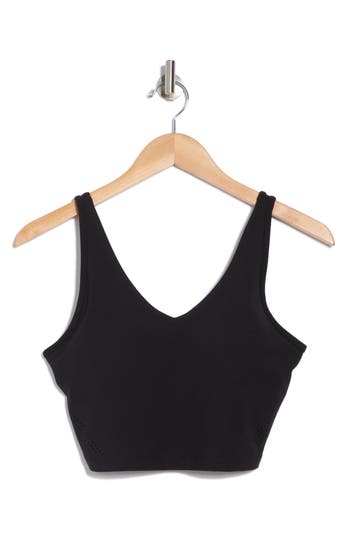 Yogalicious Lux Serene Laser Cut Crop Top In Black