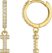 FZN Pavé Cubic Zirconia Initial Huggie Drop Earrings