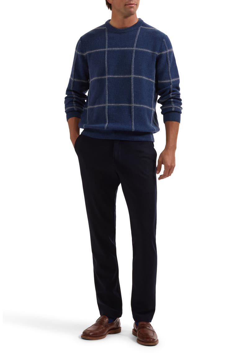 Grid Crewneck Wool & Cotton Sweater, Alternate, color, INK