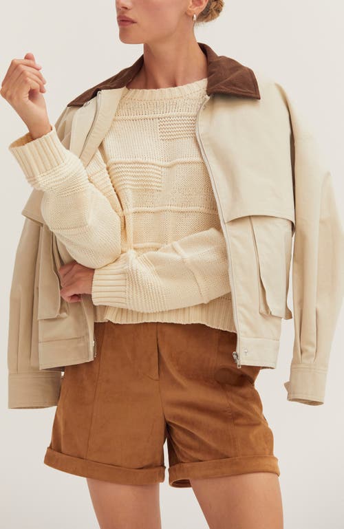 Crescent Textured Striped Sweater In White