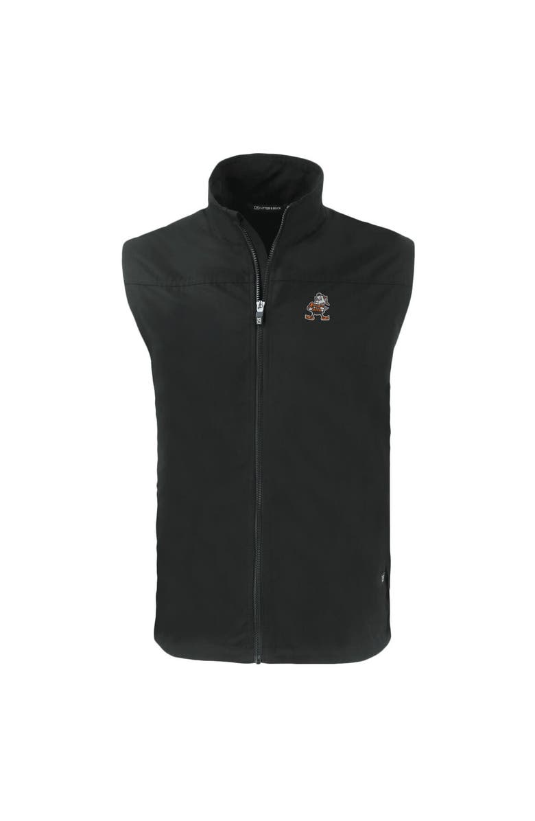 Cutter & Buck Men's Cutter & Buck Black Cleveland Browns Throwback Charter Eco Recycled Full-Zip Vest, Alternate, color,