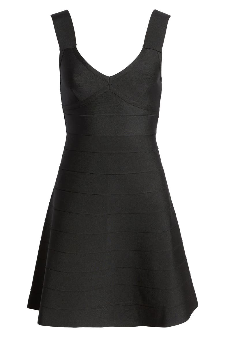 V-Neck Bandage Fit & Flare Minidress, Alternate, color, BLACK