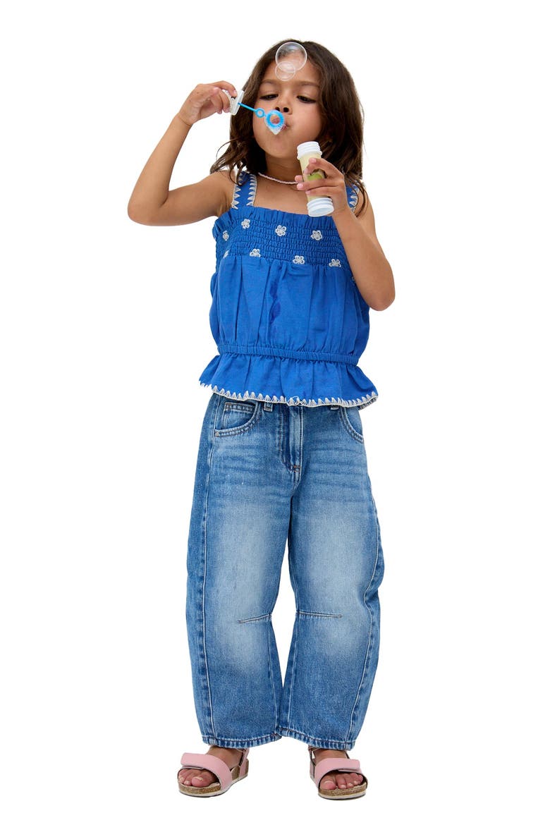 Tilly Blanket Stitch Peplum Hem Blouse, Alternate, color, Blue
