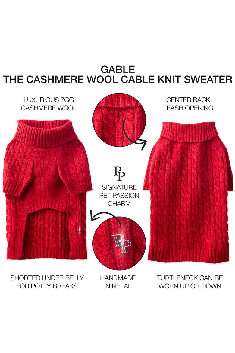 Gable Cable Knit Cashmere & Wool Pet Sweater, Alternate, color, REDDNU