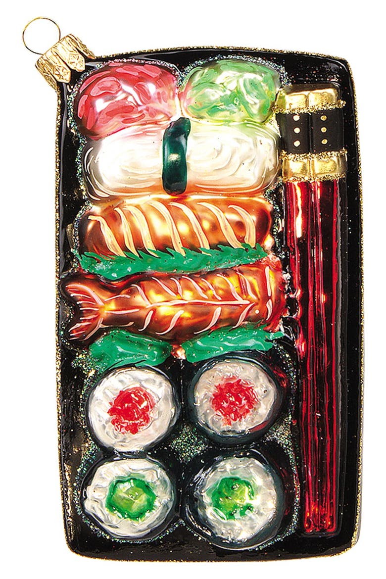 'Sushi Plate' Handblown Glass Ornament, Main, color, BLACK MULTI
