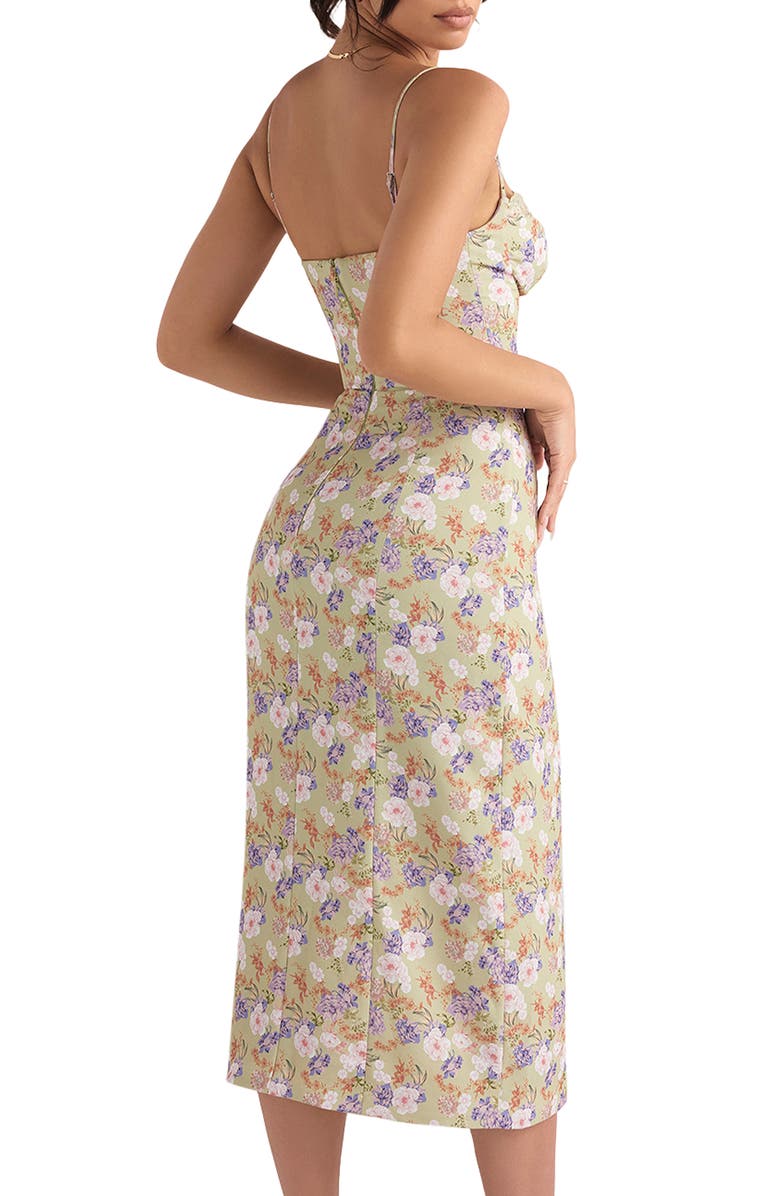 HOUSE OF CB Corset Crepe Midi Sundress, Alternate, color, Peony Print