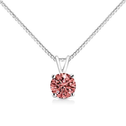 10K White Gold 1/2 Ctw Lab Grown Blue or Pink Diamond Solitaire Pendant Necklace