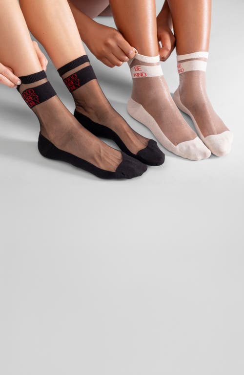 Lechery ® 2-pack Be Kind & Good Vibes Only Sheer Crew Socks In White/black