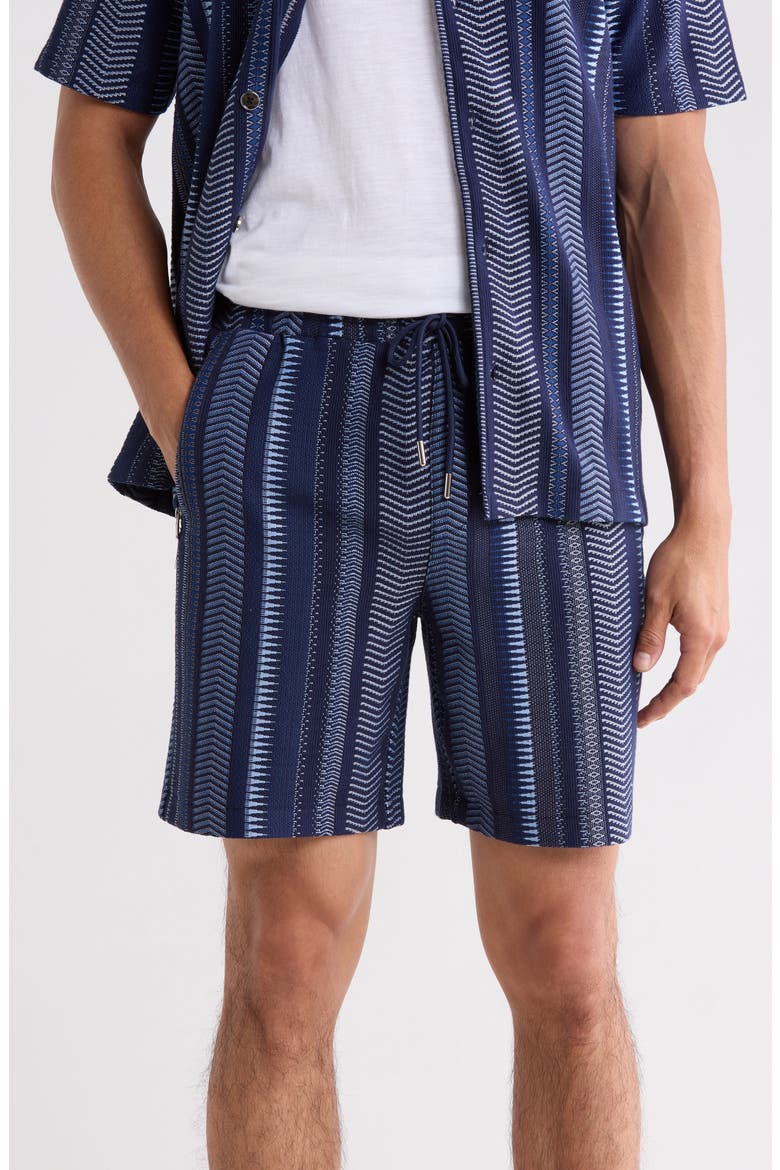 Drawstring Jacquard Shorts, Main, color, BLUE COMBO GEO PATTERN