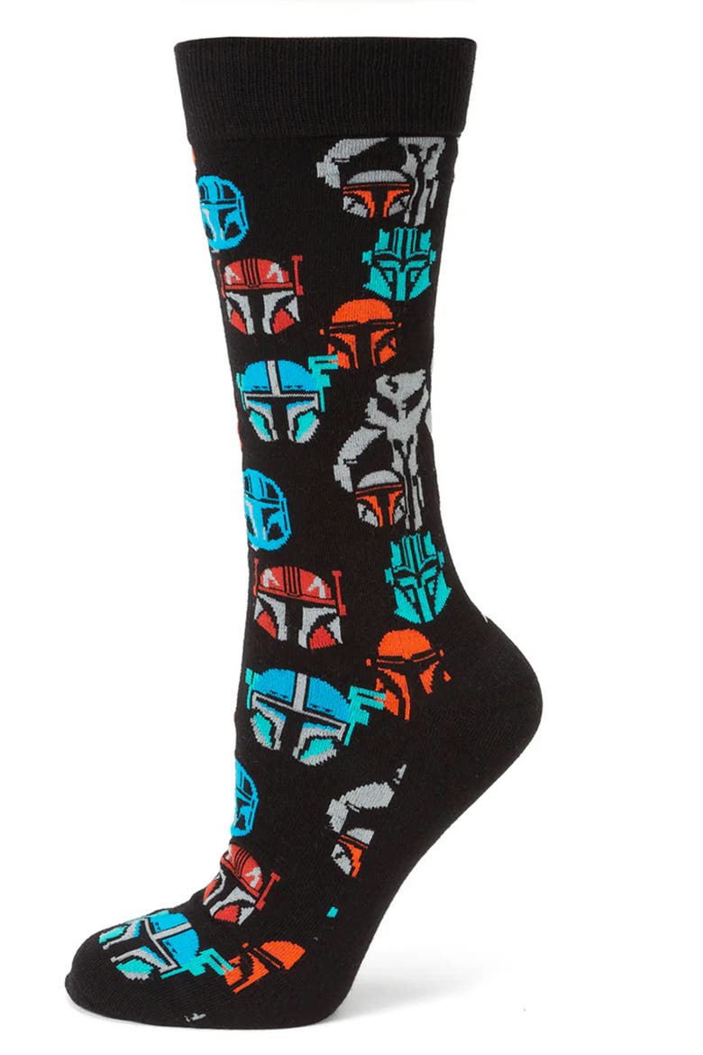 Mandalorian Mythosaur Crew Socks & Helmet Lapel Pin Gift Set, Alternate, color, BLACK MULTI