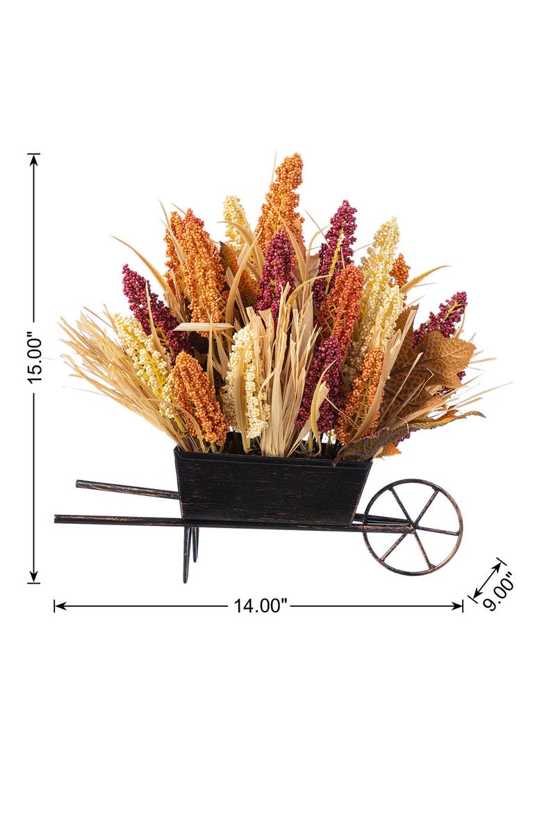 15"H Fall Multi-Colored Sorghum Cart Centerpiece, Alternate, color, Orange