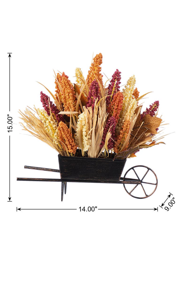 Glitzhome 15"H Fall Multi-Colored Sorghum Cart Centerpiece, Alternate, color, Orange