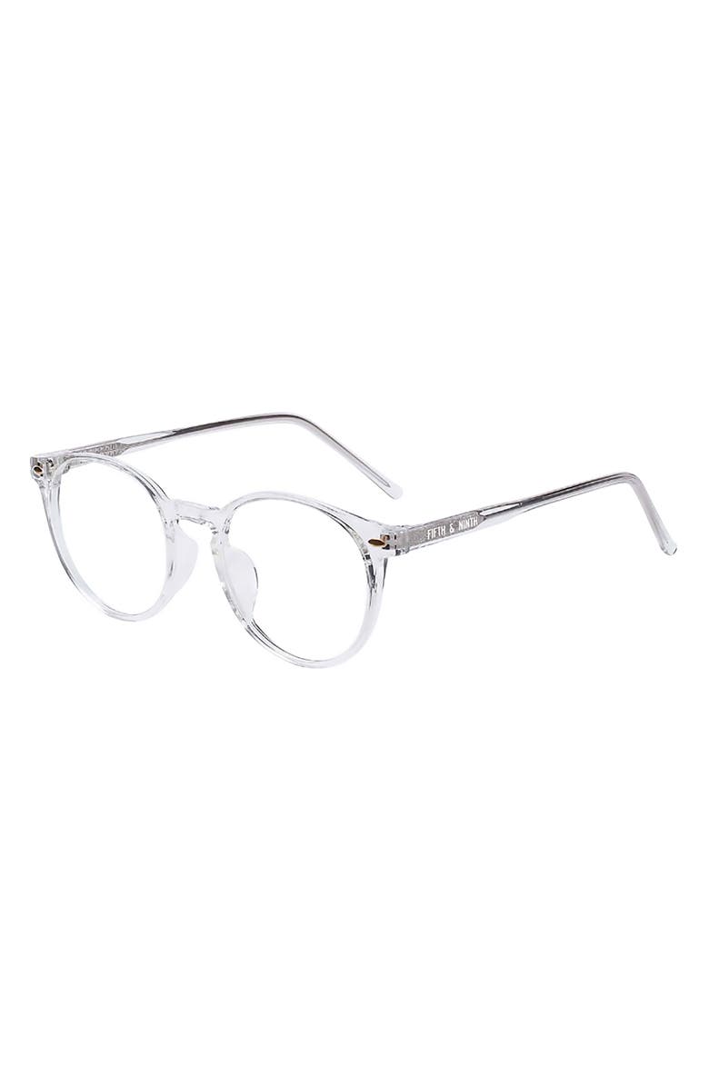 Fifth & Ninth Dakota 48mm Round Blue Light Blocking Reading Glasses, Main, color, Clear/ Clear