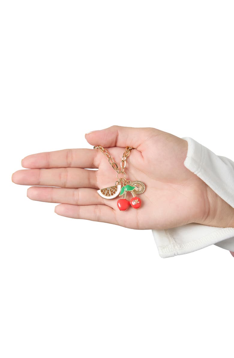 Juicy Couture Cherry & Watermelon Charm Necklace, 18 + 2'', Alternate, color, Gold Tone, Red