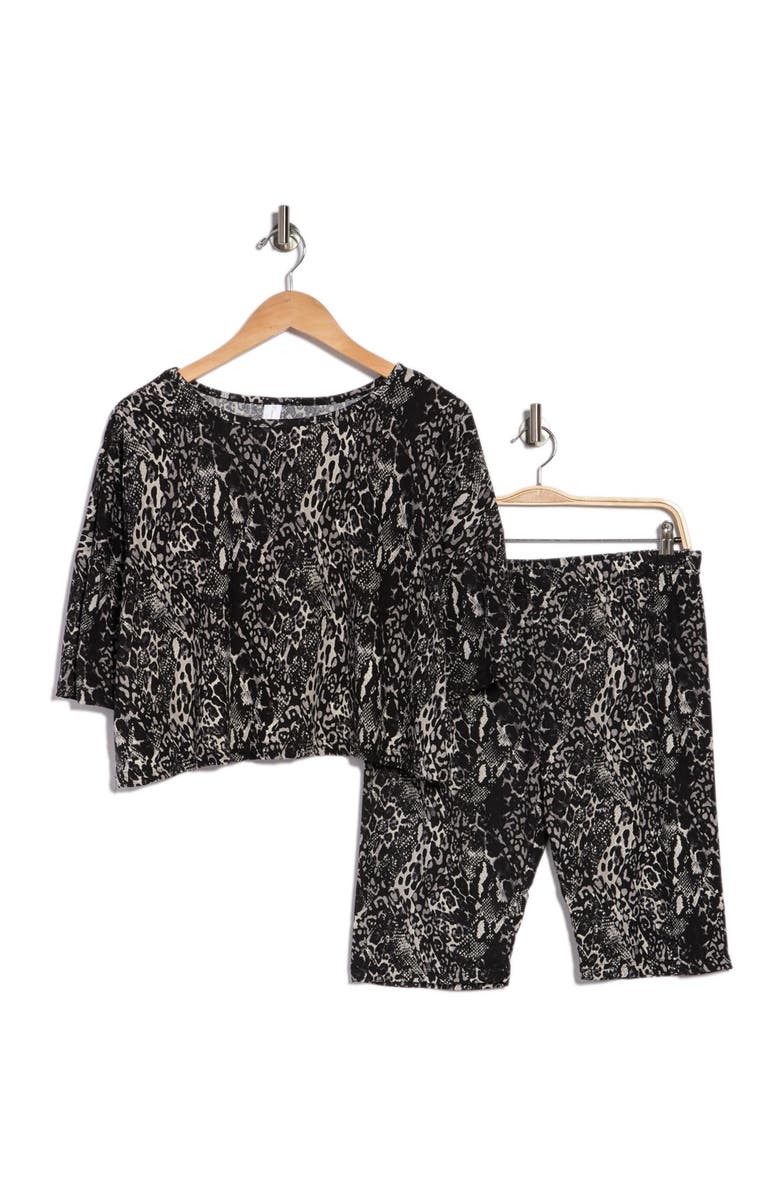 FRENCH AFFAIR Snake Skin Print T-Shirt & Bike Shorts Pajama 2-Piece Set, Alternate, color, 