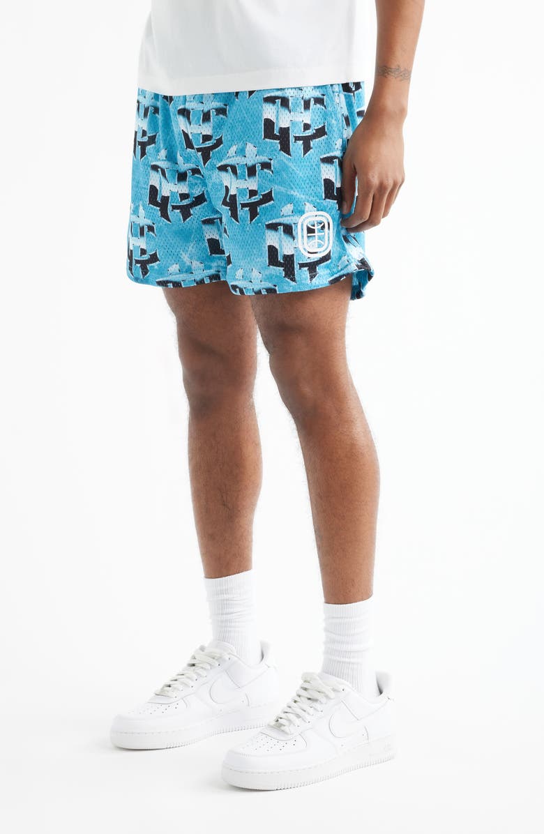 OVERTIME Cold Hearts Badge Mesh Shorts, Alternate, color, Blue