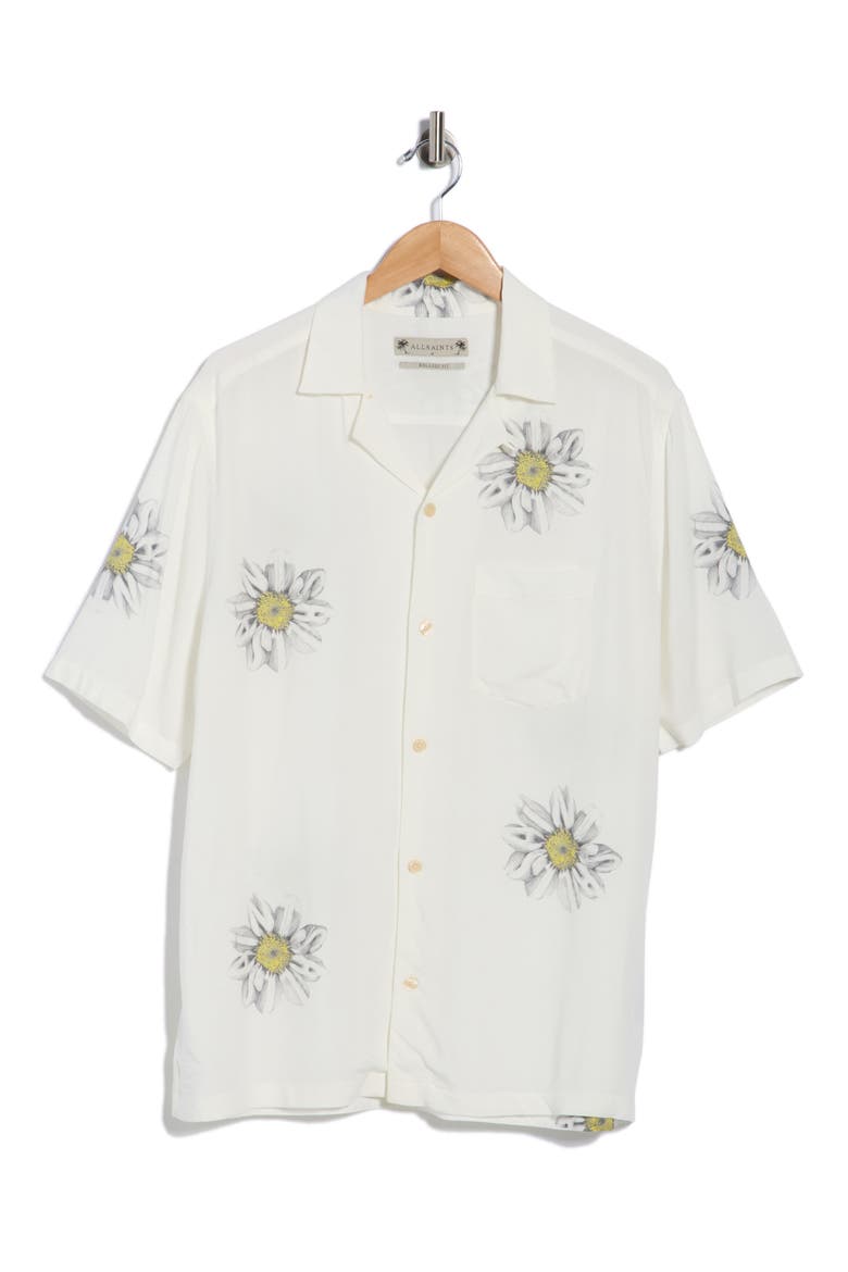 Petal Print Relaxed Fit Camp Shirt, Alternate, color, OFF WHITE