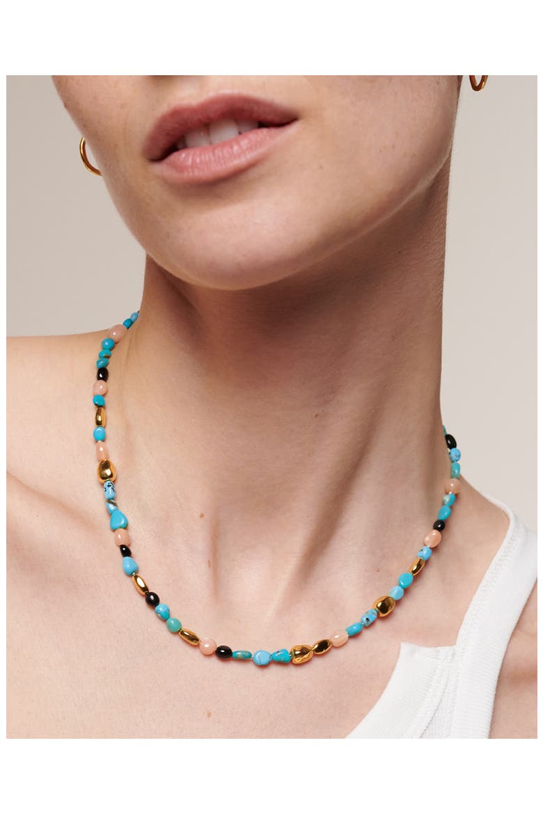 Beaded Stone Necklace, Alternate, color, 18CT GOLD VERMEIL / TURQUOISE
