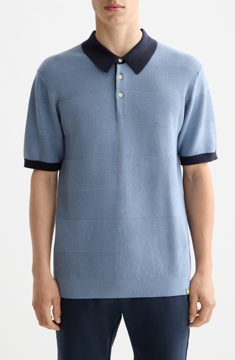 Tonal Stripe Cotton Polo Sweater