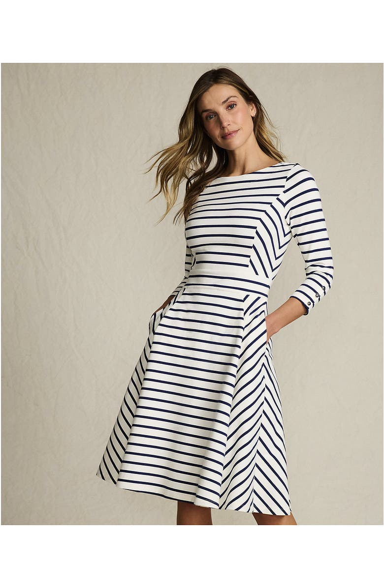 Lands' End Starfish 3/4 Sleeve Dress, Alternate, color, Ivory/Deep Sea Breton Stripe