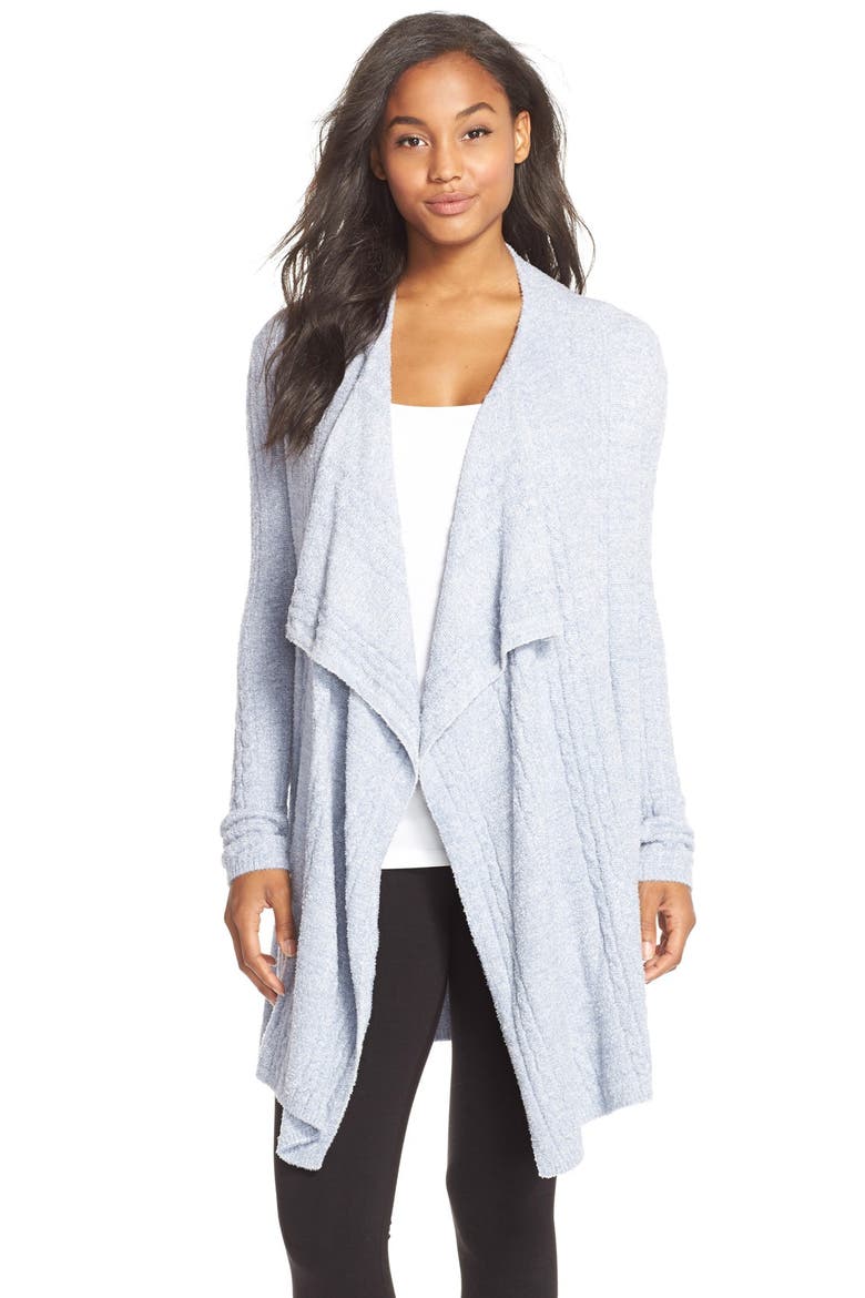 Cable Knit Drape Front Cardigan, Main, color, PERIWINKLE/PEARL