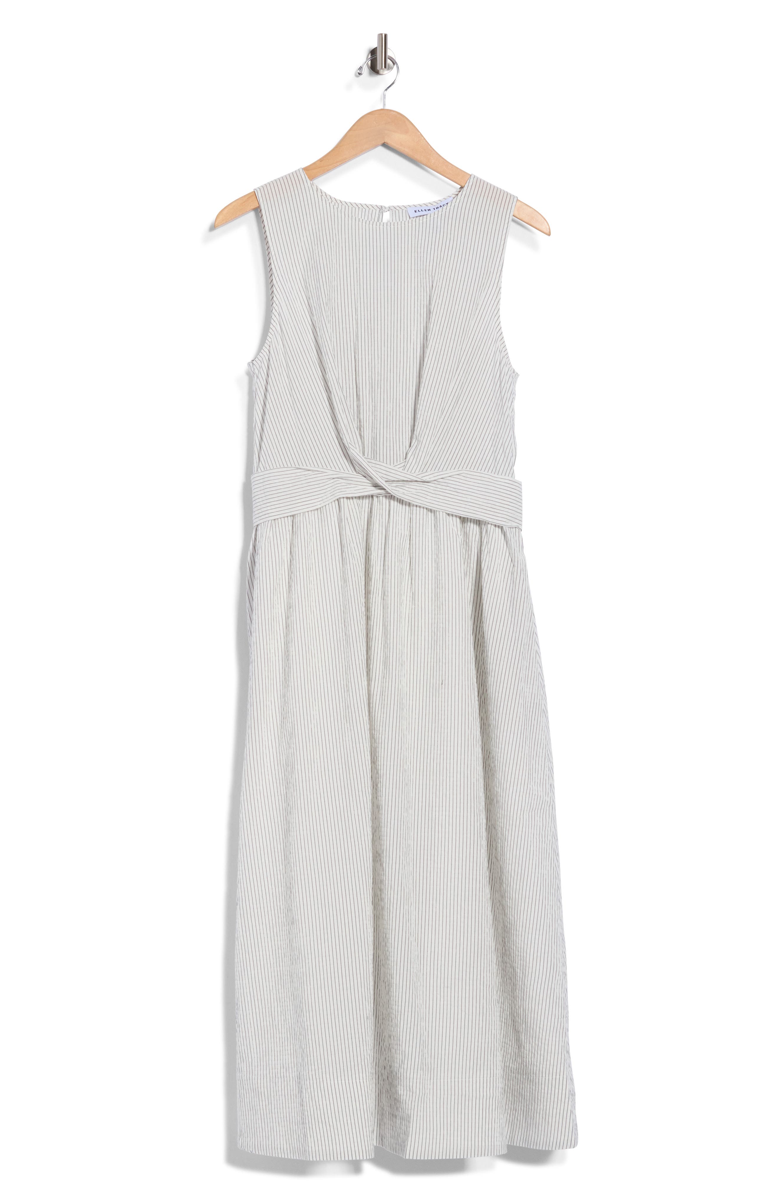 Striped Seersucker Twist Detail Midi Dress