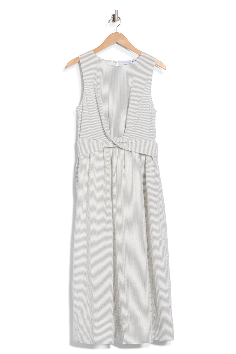 Striped Seersucker Twist Detail Midi Dress, Main, color, CREAM/ BLACK STRIPE