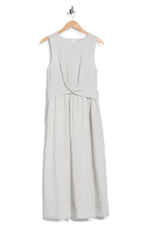 Striped Seersucker Twist Detail Midi Dress