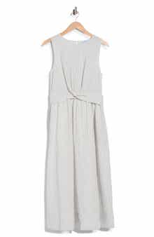 Striped Seersucker Twist Detail Midi Dress